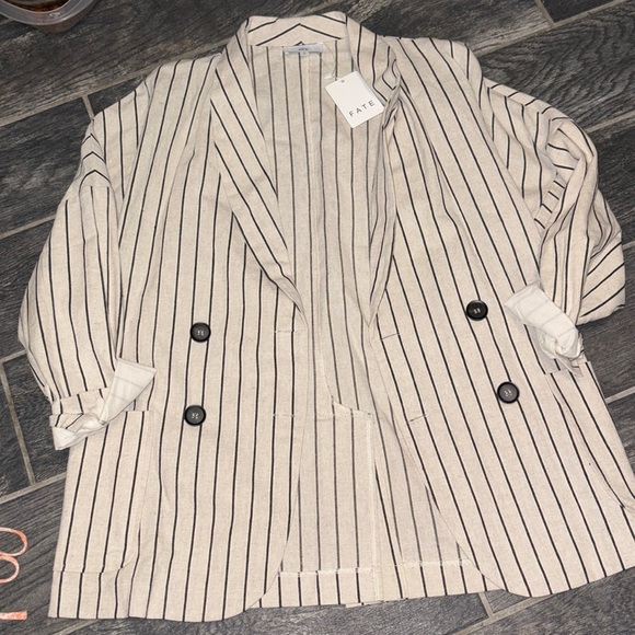 FATE Linen/Cotton Blend Casual Striped Blazer NEW!! - Picture 2 of 2